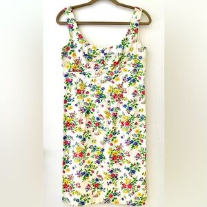 Vintage Dress Y2K Sheath White Bright Floral Sleeveless Pleated Bust Sundress S